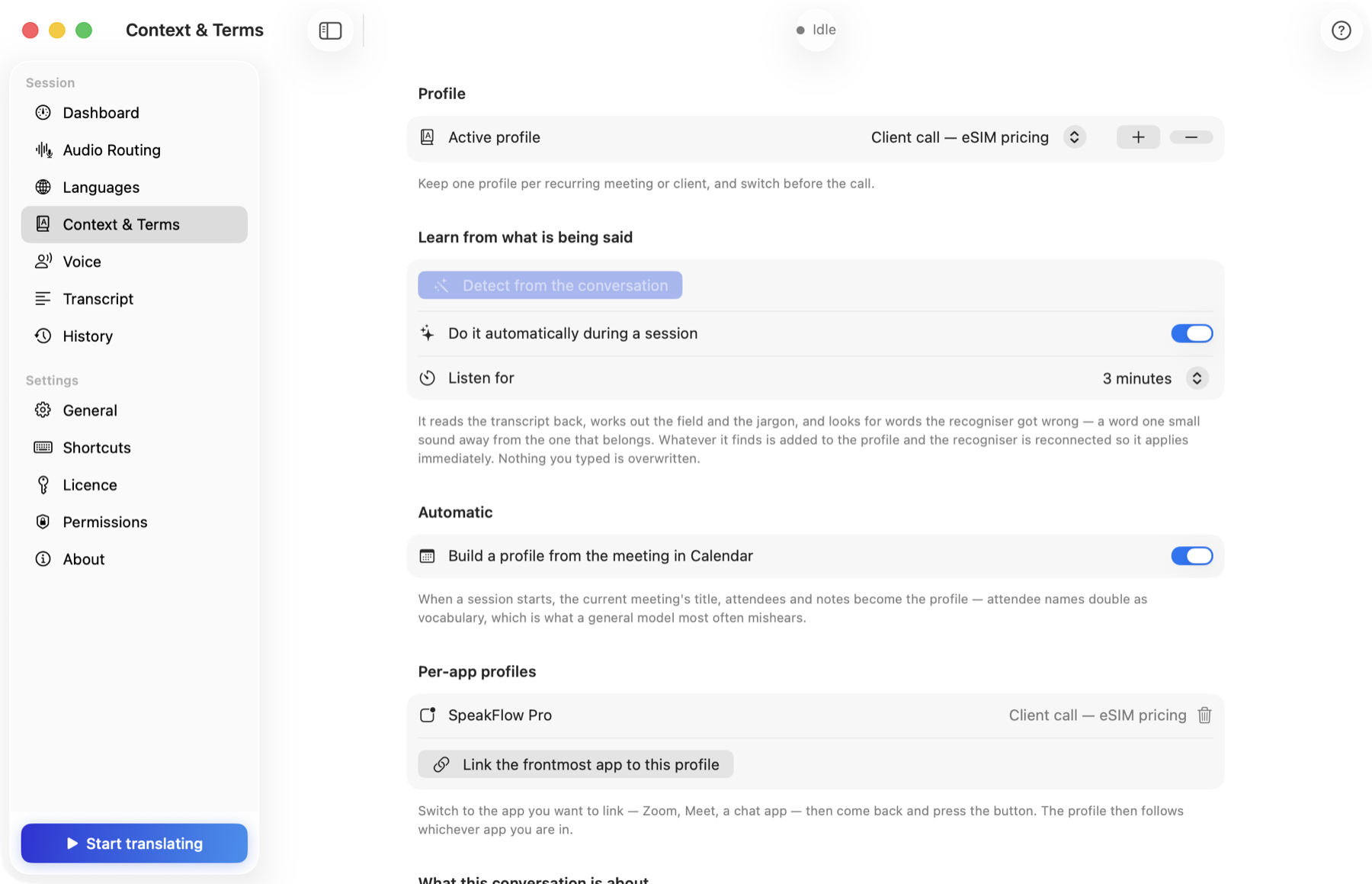 Context settings