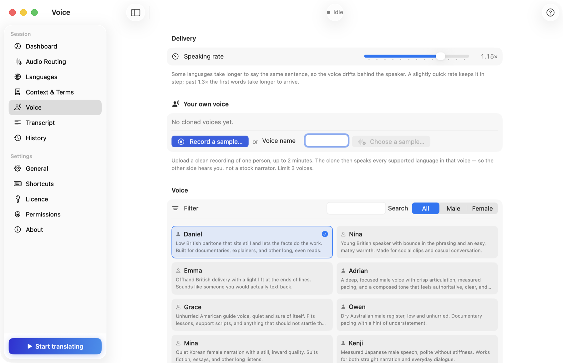 Voice settings