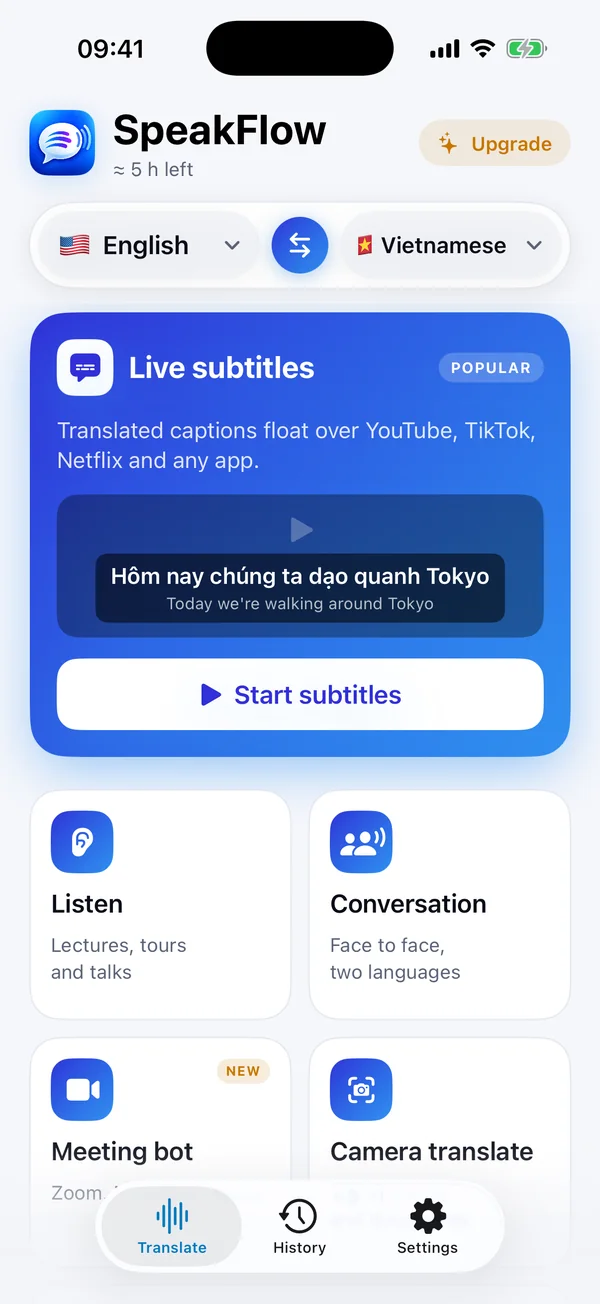 SpeakFlow home screen on iPhone