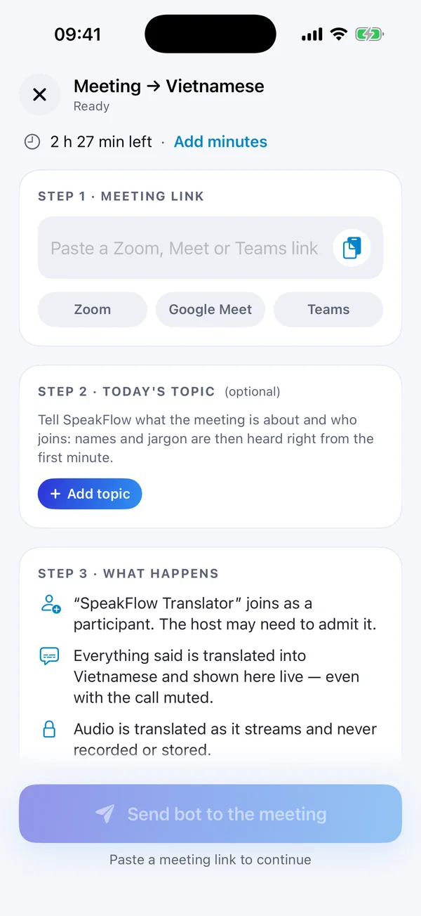 Sending the bot to a meeting