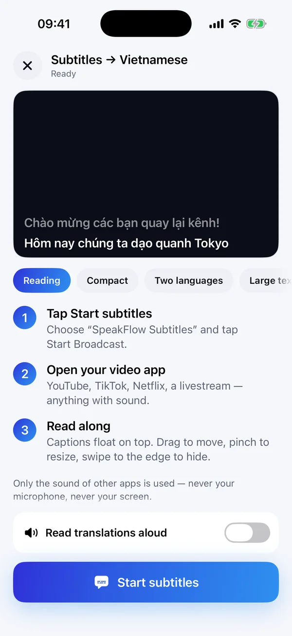 Live subtitles setup on iPhone